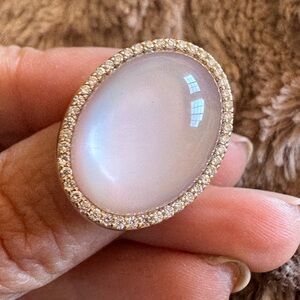 Roberto Coin 18K Rose Gold Rose Quartz Mother of Pearl Diamond Ring Size 6.5